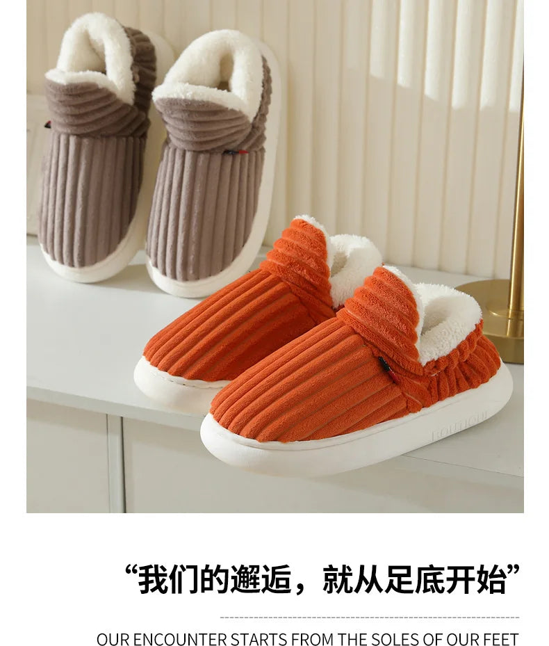 Evshine Soft Sole Slippers For Women Winter Fashion Women Fur Slippers Fuzzy Plush Men Slippers Warm Furry Women Cotton Shoes Pi-Mart