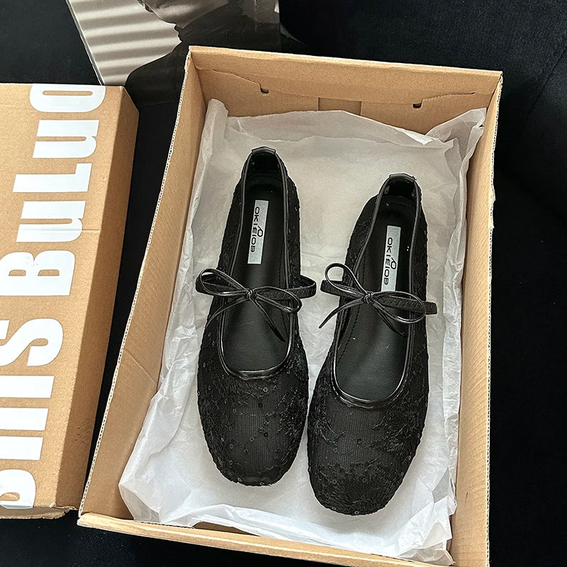 2026 Spring Lace Women Mary Jane Shoes Fashion Slip On Comfort Street Style Soft Sole Female Dress Flats Shoes LadyShow.Store