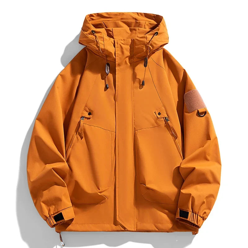 Windbreakers Men Hooded Jacket Zipper Coat Cargo Waterproof Black Bomber Camping Loose Thin Softshell Hooded Hiking Jacket LadyShow.Store
