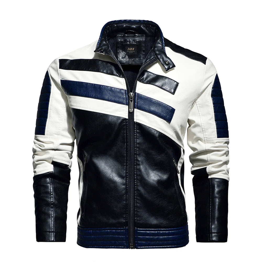 Mens Vintage Motorcycle Jacket 2024 Men Fashion New Biker Leather Jacket Male Embroidery Bomber Coat Winter Fleece Pu Overcoat Pi-Mart