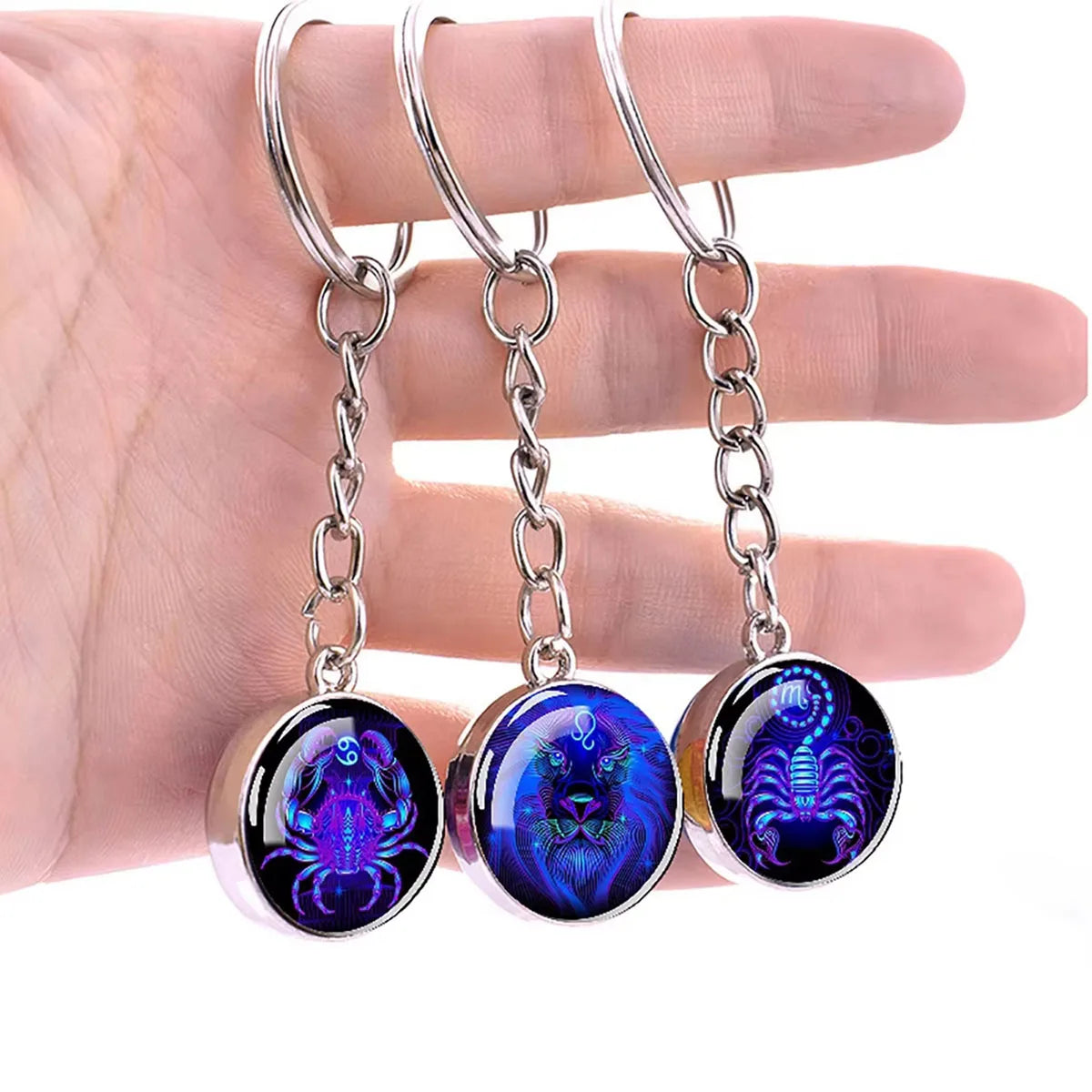 12 Constellation Key Chain Luminous Double Sided Glass Ball Pendant 12 Zodiac Key Chain Fashion Birthday Gift for Men and Women Pi-Mart