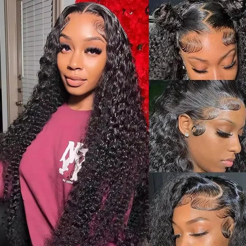 13X4 13X6 Deep Wave Hd Transparent Lace Front Wigs Pre Plucked 30 40 Inch Frontal Human Hair Curly Wig For Women 180 200 Density LadyShow.Store