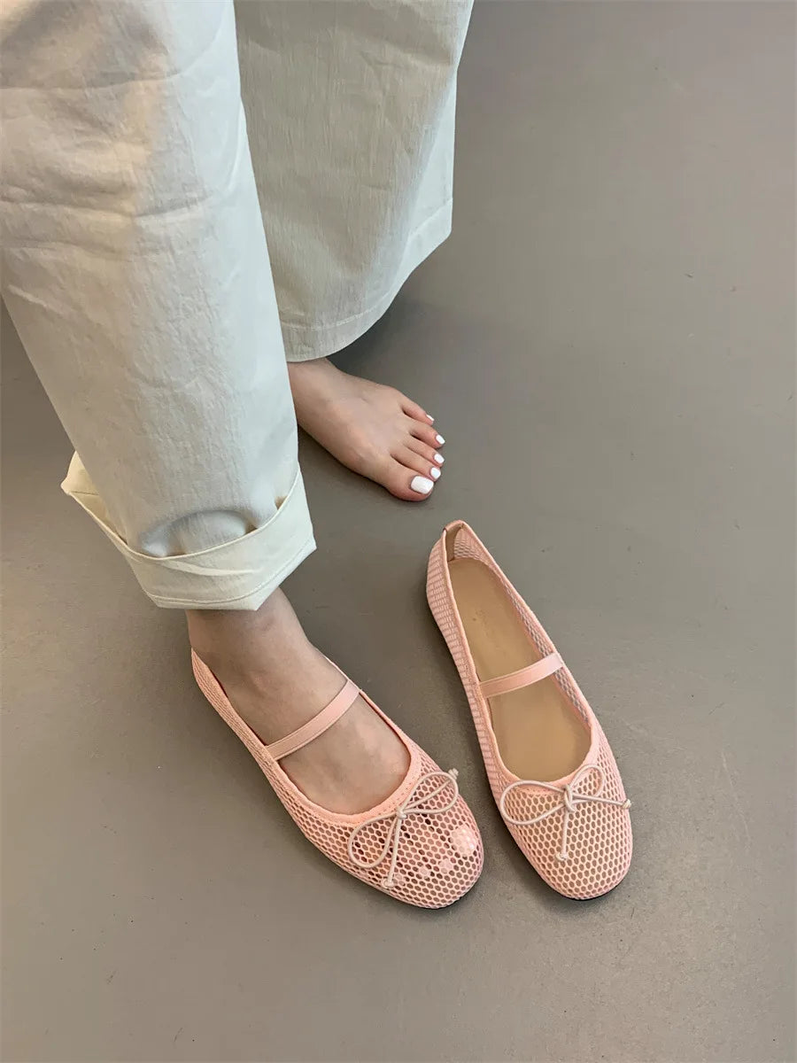 2025 New Luxury Spring/Summer Women Mesh Hollow Elastic Band Flat Bottom Non slip Casual Shoes Flat Bottom Shoes Pi-Mart