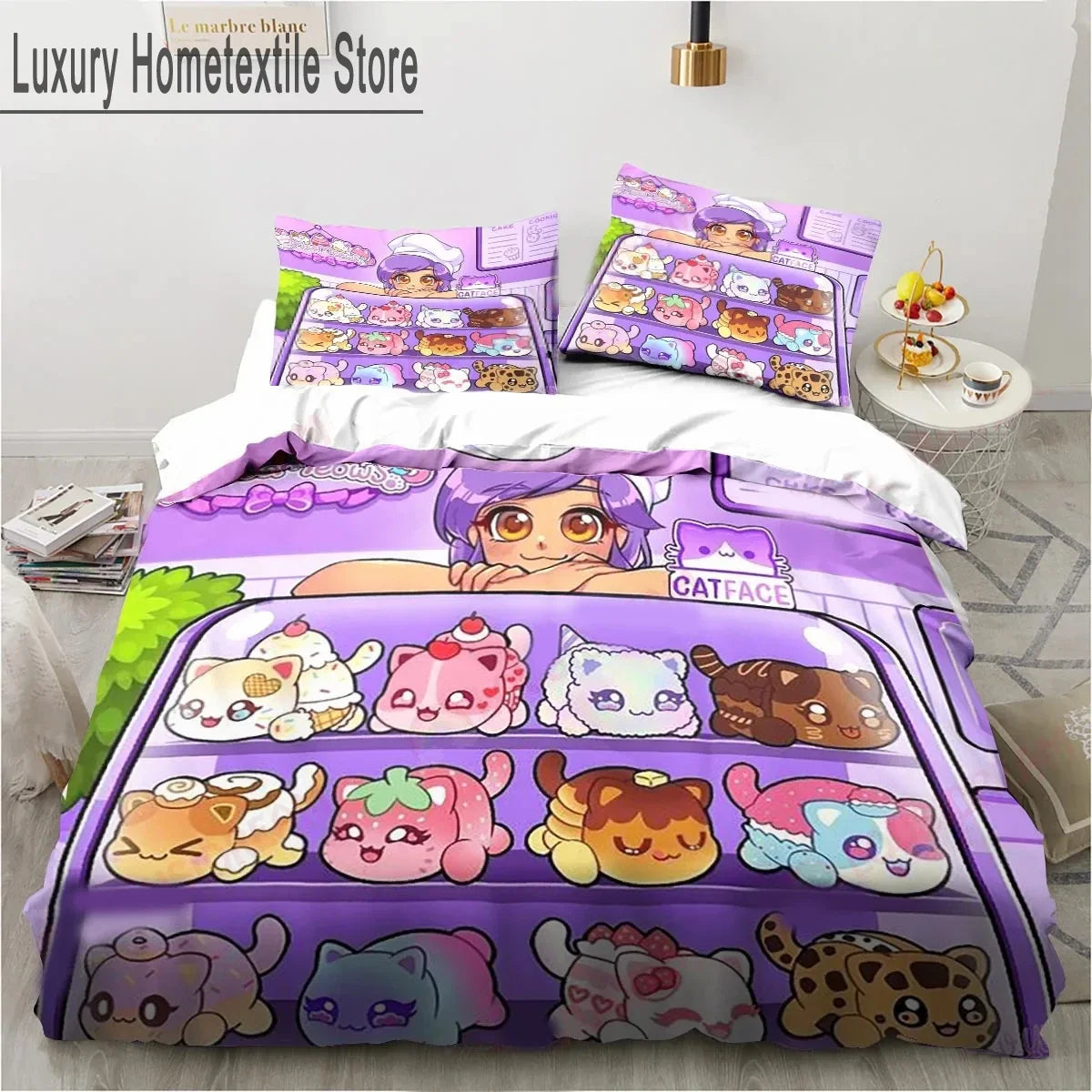 Cartoon Game Cute Aphmau with Wings Bedding Set Boys Girls Twin Queen King Size Duvet Cover Pillowcase Bed boys Adult Pi-Mart