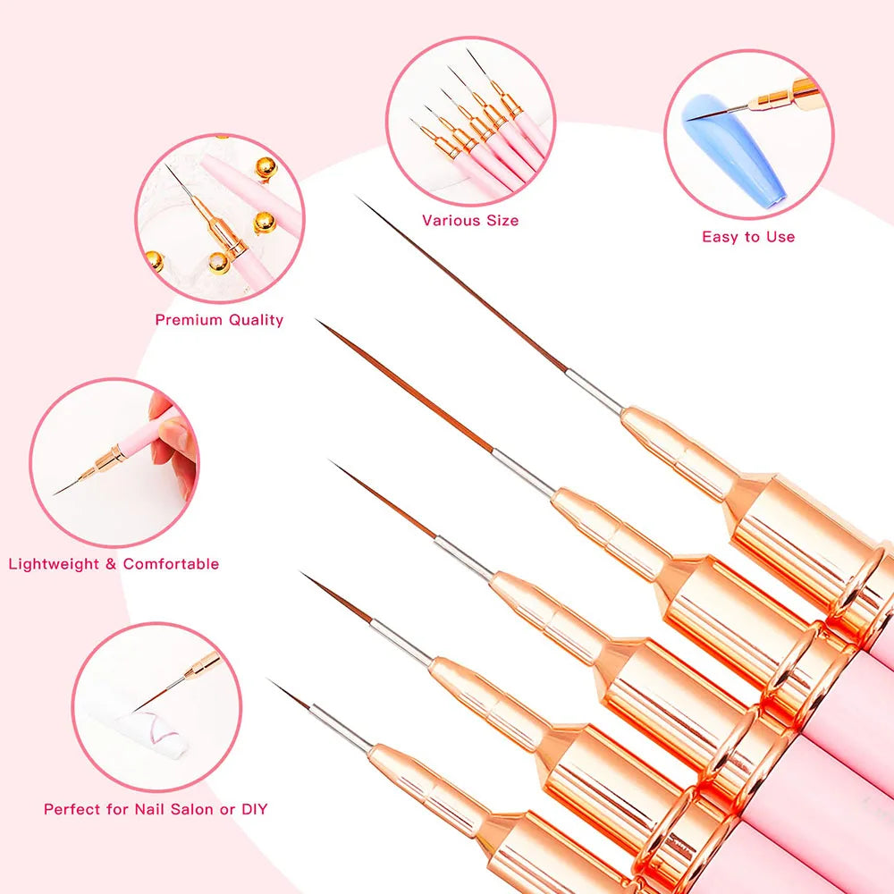 Nail Brush Pen 5pcs/set Nail Art Liner Brushes Set Elongated Striping Drawing Professional Tri Light Beauty