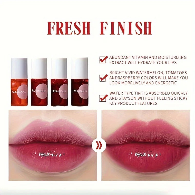 4 color Fruity Lip Tint Water Gloss Tint,Moisturizing Waterproof Liquid Lipstick, Non-Stick,High Pigment,Long-Lasting Colors LadyShow.Store