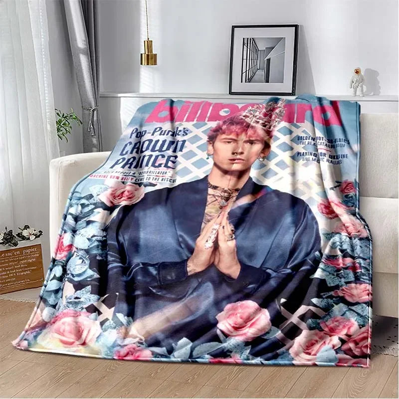 Machine Gun Kelly Poster Printed Flannel Warm Blanket Rapper Music Art Blankets Bedroom Sofa Bed Travel Picnic Blanket Fan Gift Pi-Mart