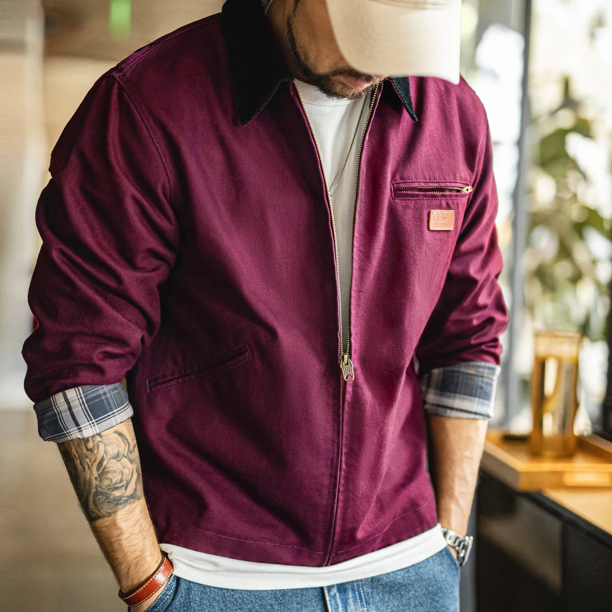 Maden Men's Retro J001 Detroit Jacket Heavyweight Canvas Hunting Coat Lapel Collar Work Jackets with Zipper for Spring Fall Pi-Mart