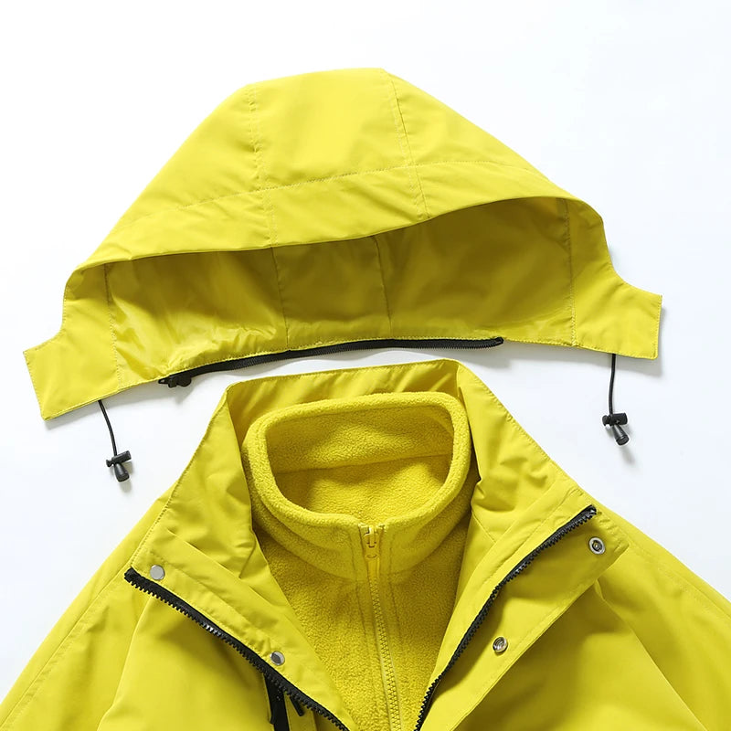 New Autumn and Winter Three in One Outdoor Jacket for Couples Warm Hooded Waterproof Two-piece Set Windbreaker Hiking Jacket Pi-Mart