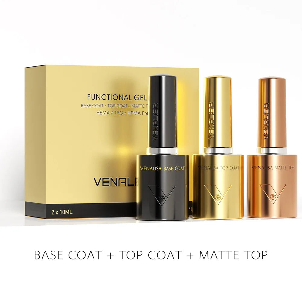 1/2/3pcs Kit Venalisa 10ml Nail Gel Polish HEMA/TPO Free Base Ultra Glossy Diamond Tempered Long Wear Top Coat Matt Gel Varnish Tri Light Beauty