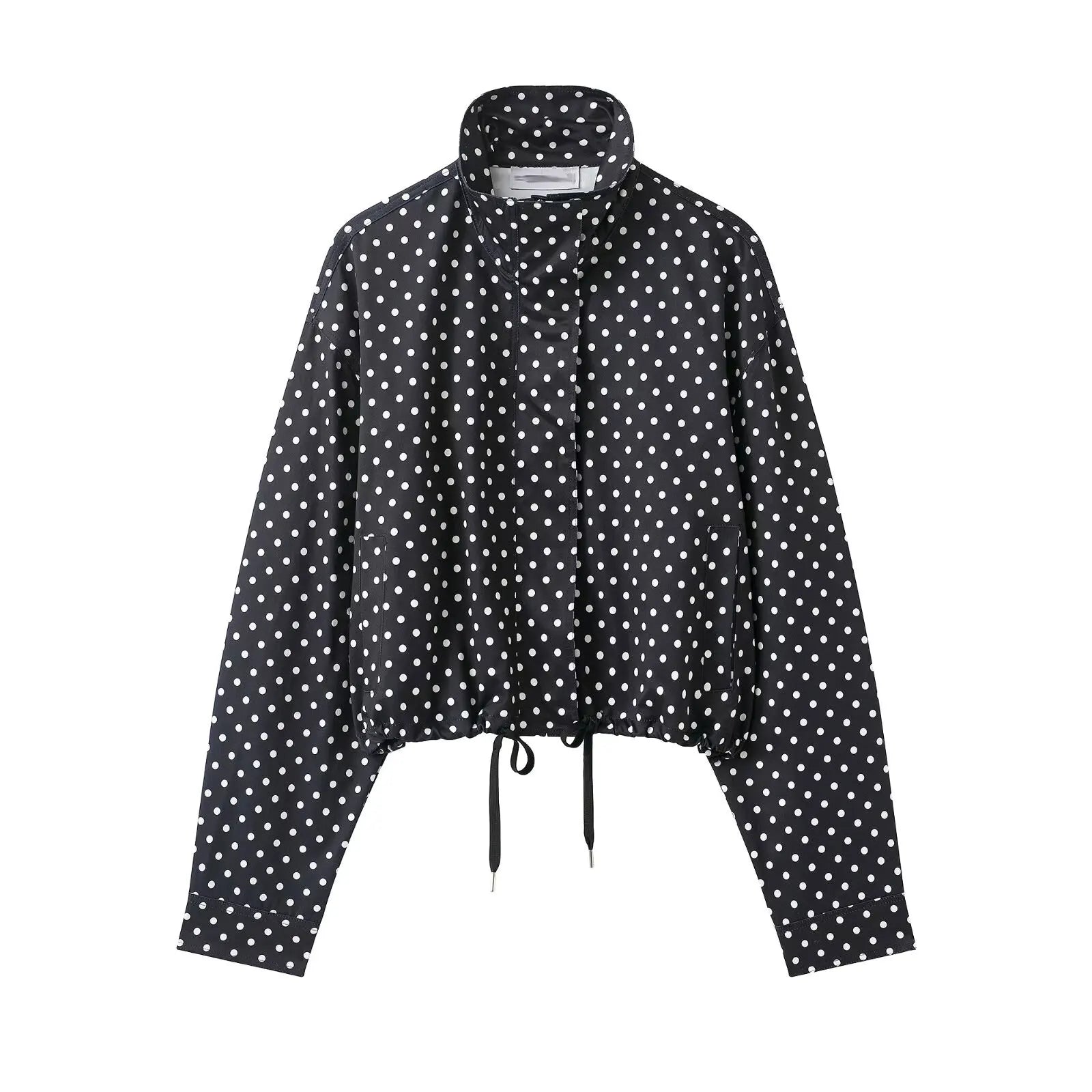 HH Women Elegant Fashion Polka Dot Pink Jacket Single Breasted High Collar Drawstring Coat Spring Lady Trend Street Outwear LadyShow.Store