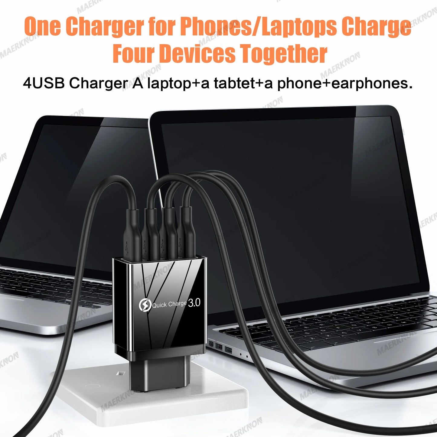 3A USB Charger 4 Ports USB Quick Charge 3.0 EU US Plug For iPhone Samsung Xiaomi Poco Fast Charging Mobile Phone Charger Adapter Pi-Mart