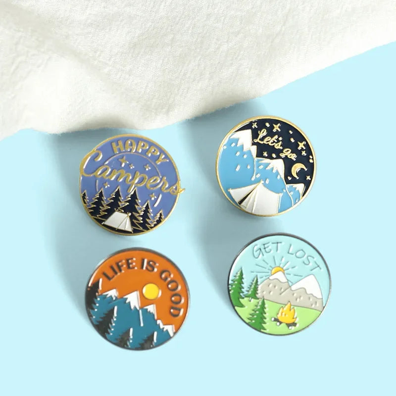 Scenic Snow Mountain Pine Tree Pattern Enamel Pin Social Power Brooch Custom Bag Lapel Shirt Badge Fun Cartoon Jewelry Gift for Pi-Mart