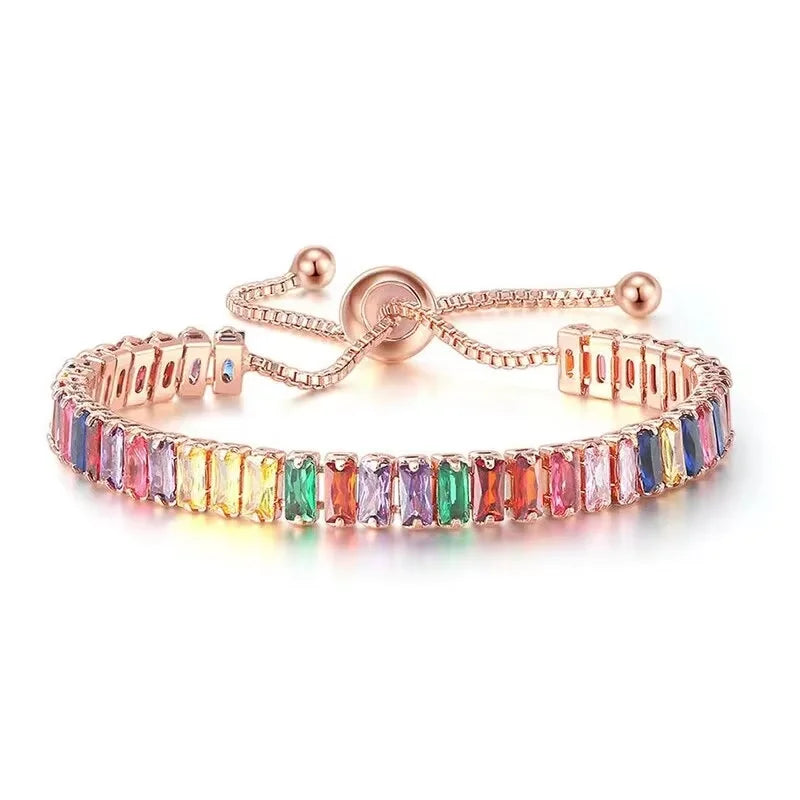 Rose Gold Adjustable Slider Bracelet for Women Colorful/Blue White Tennis Bracelet Fashion Dainty Crystal Bracelets Jewelry Gift Pi-Mart
