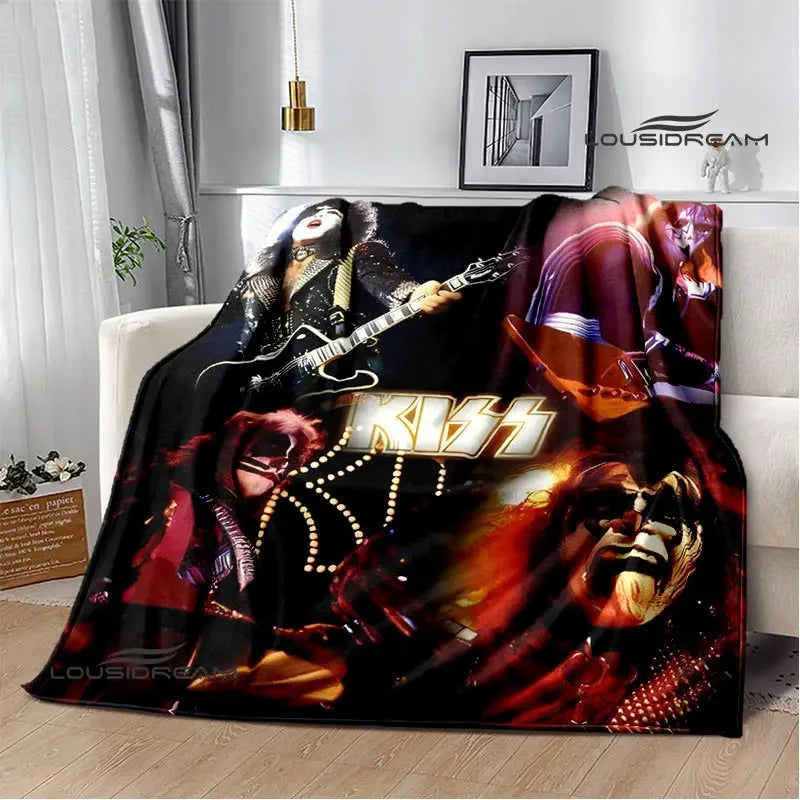 Kiss Band Printed Blanket picnic blanket Warm Blanket Flannel Home Travel Blanket throw blanket bed linings Birthday Gift Pi-Mart
