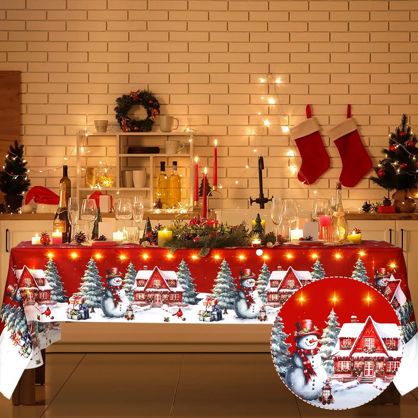 Christmas Rectangle Tablecloth, Poinsettia Design Tablecloth For New Year Party And Dinner Christmas Table Decor Tablecloth Pi-Mart