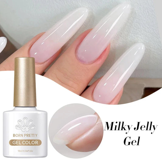 BORN PRETTY 10ml Milky Jelly White Gel Nail Polish Translucent Semi Permanent Soak Off UV LED Gel Varnish Manicure Nail Art Tri Light Beauty