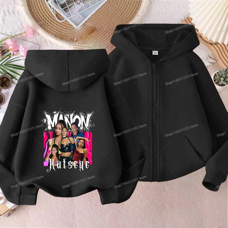 Fashion K POP K-KATSEYE Thin Jacket Cute Printed Coat Girls Sports Clothe Outdoor Workout Casual Top Trendy Birthday Kids Gifts Pi-Mart