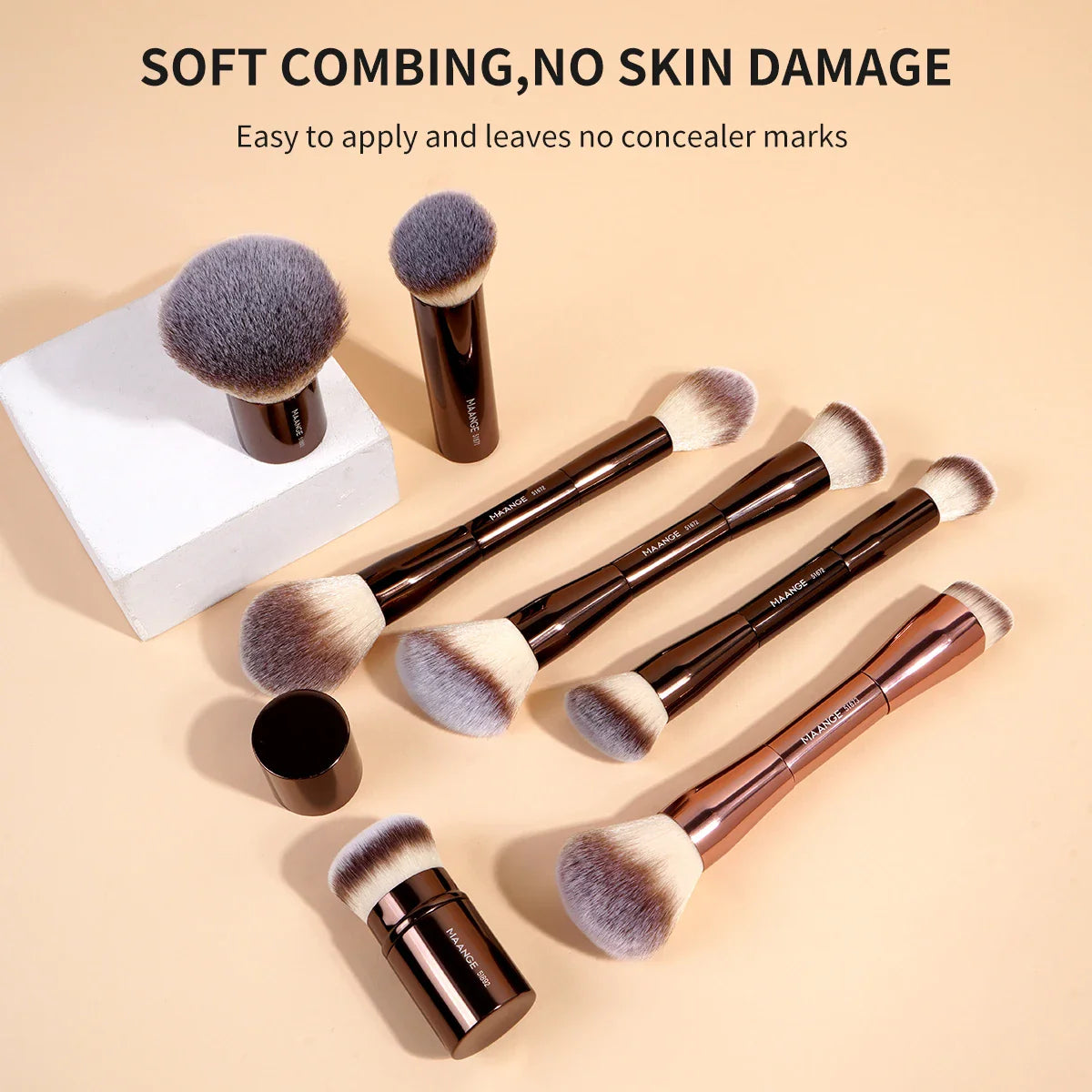 MAANGE 20pcs/set Pro Makeup Brushes Double Ended Foundation Concealers Blush Eye Shadows Brush for Liquid Cream Powder Blending Tri Light Beauty