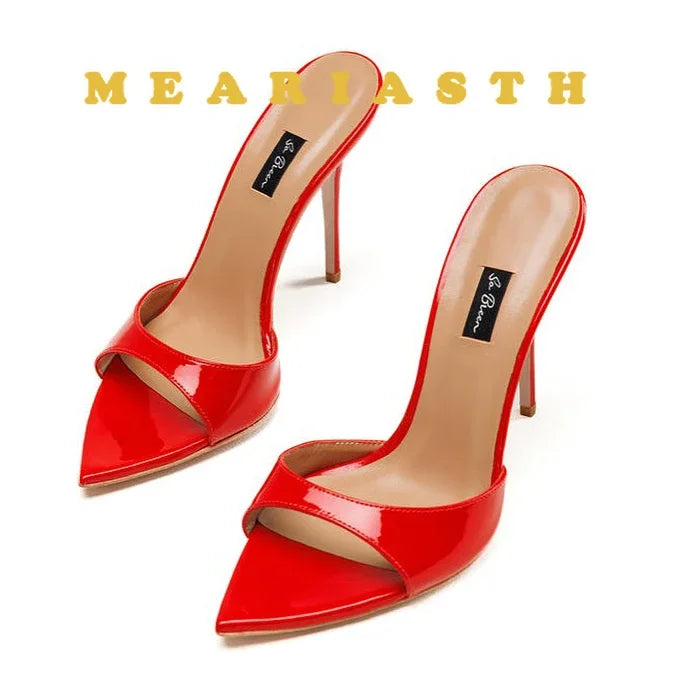 12/10cm pointed Open Toe High Heel Shoes Woman Summer OutsideSlipper Party Stiletto Luxury Designer Patent Leather Women Sandals LadyShow.Store