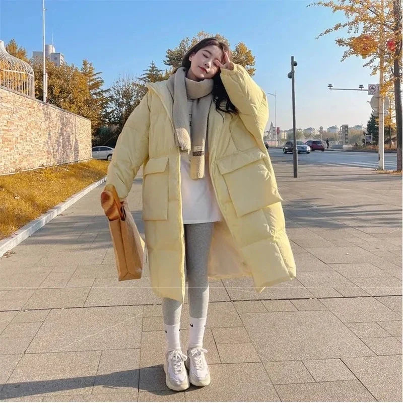 2024 New Korean Women's Jacket Winter Parkas Loose Hooded Cotton Padded Female Long Down Jacket Thicken Oversize Puffer Coats LadyShow.Store