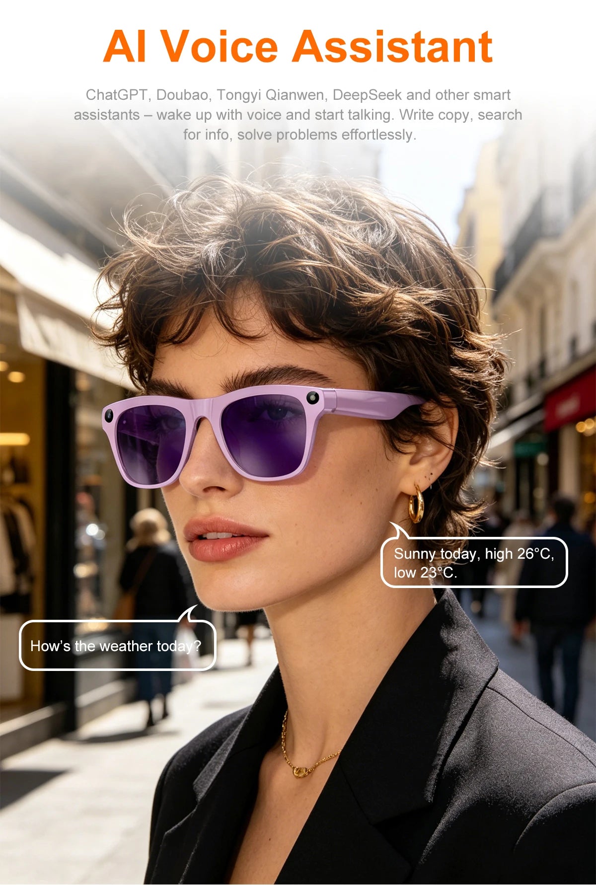 Lenovo Upgrade Smart AI Glasses 800W HD 8K Shooting Camera Photo Video Voice Call Translation Bluetooth AI Motorcycle Glasses Pi-Mart