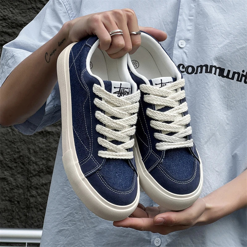 Mens Cowboy canvas Shoes Breathable Trend Mens board Shoes Thick Sole Trend Comfortable student Skateboard Trainers Footwear Pi-Mart