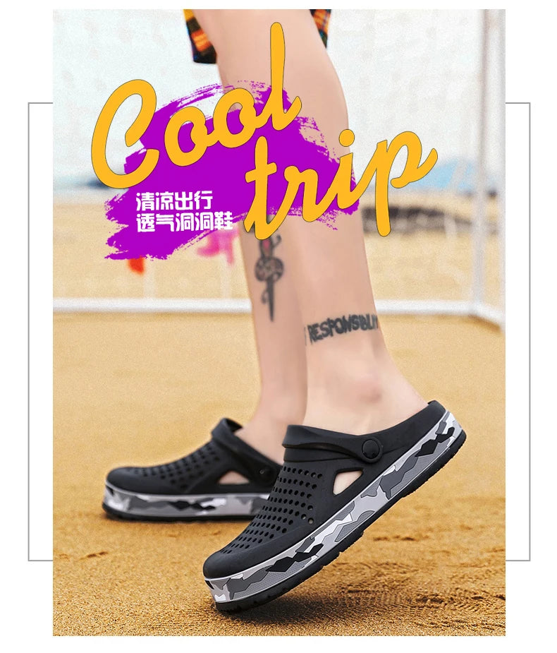 Men's summer casual hole shoes non slip lightweight breathable Two wearing men's sandals fashion comfort beach shoes slippers Pi-Mart