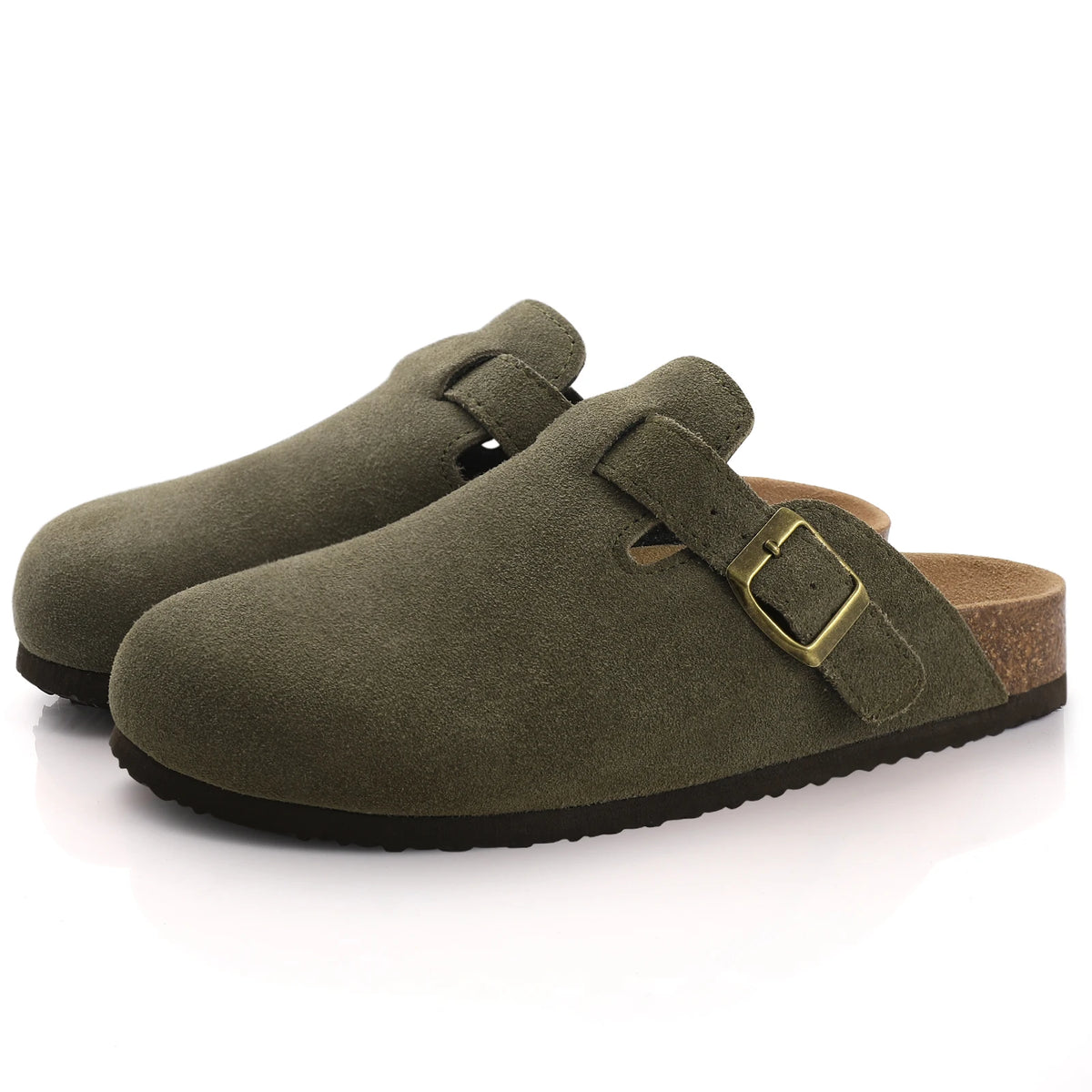 Comwarm Buckle Clogs For Women Men New Genuine Suede Clogs with Arch Support Soft Cork Footbed Mules Fashion Thick Beach Sandals Pi-Mart