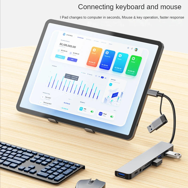 USB 3.0 Type C Adapter Docking Ststion USB 2.0 Port TF SD Card Reader Audio Output Multi-hub Splitter  for Macbook Pro Computer Pi-Mart