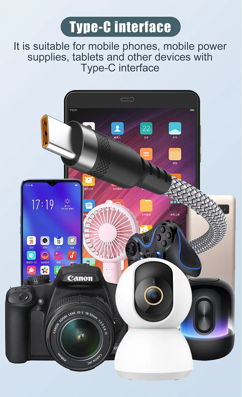 USB Type C 6A Super- Charging Cable For Huawei USB C Extended 1m 2m 3m 5m 8-Meter Cable For Xiaomi Vivo Leeco OnePlus Oppo Pi-Mart