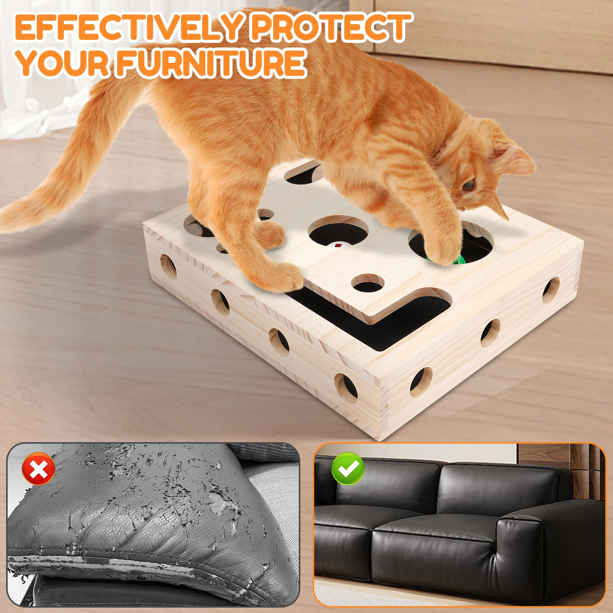 Cat Nail File Box Toy with Bell Ball and Sandpaper Inside Cat Scratch Puzzle Play Nail Care Interactive Pet Toy Stress Free Pi-Mart