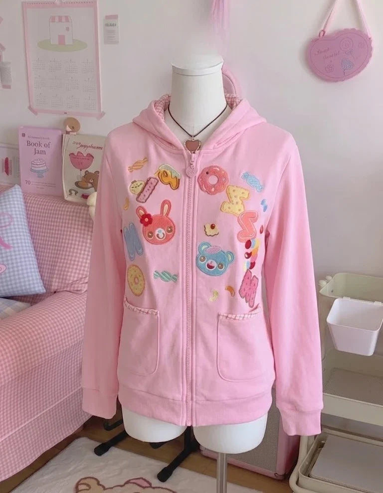 Japanese Cute Coat Embroidery Rabbit Ear Hooded Subculture Kawaii Y2k Tops Casual Fashion Sweet Coats Ropa Mujer Women Clothing LadyShow.Store