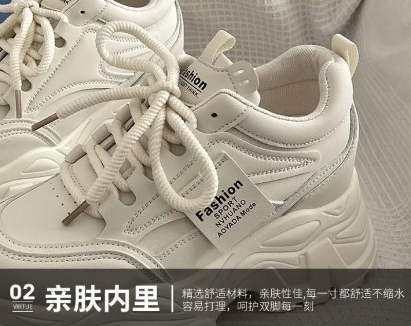 Platform Women Sneakers Autumn New Increased Wear-resistant Vulcanized Shoes Fashion Lace-up Women Casual Training Shoes Zapatos Pi-Mart