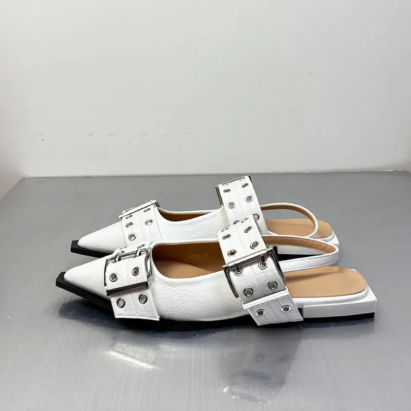 New Women Sandals Shoes Pointed Toe 2026 Spring Fashion Shallow Footwear Slingbacks Ladies Sandals Flats Shoes Big size LadyShow.Store
