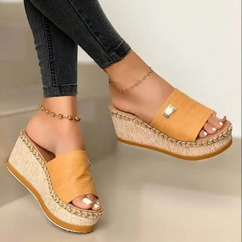 Womens High Heel Sandals Ladies Thick Bottom Casual Slippers Summer New Wedges Sandals Female Shoes Women Platform Mules Slipper LadyShow.Store