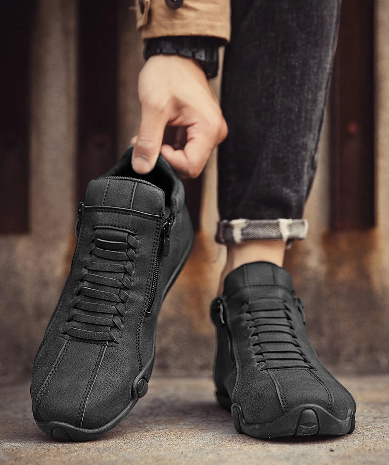 Men's Casual Shoes Side Zipper Short Boots Versatile Flats Bottom Trbottomyy Fashion Pu Leather Men's Shoes Spring Suitable for Outdoor Sports Pi-Mart