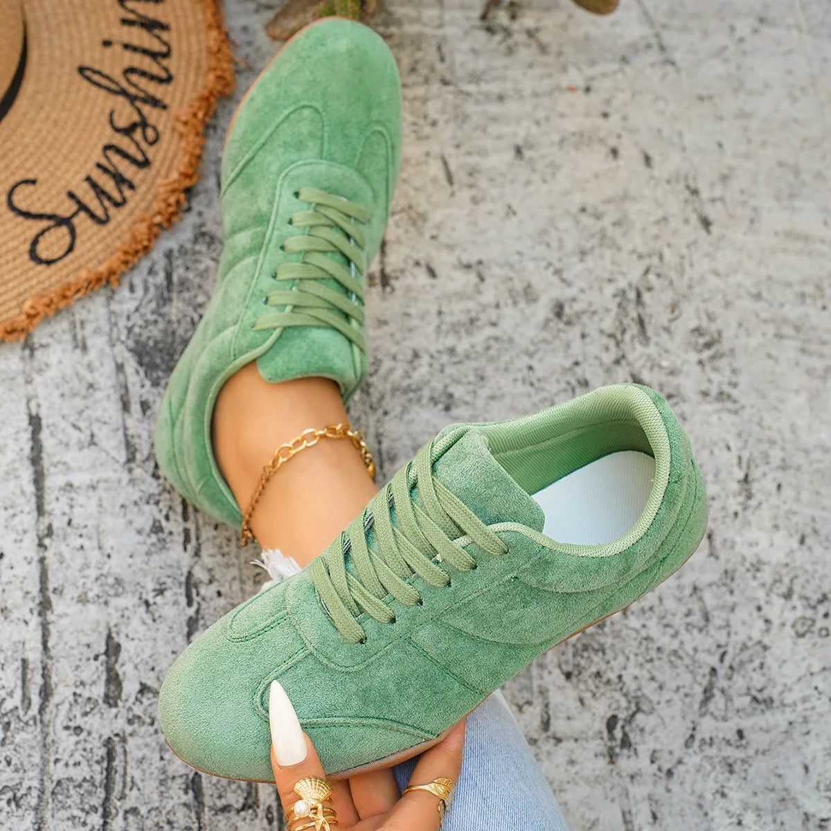 Women's Casual Flat-soled Non-slip Wear-resistant Sport Shoes Spring Autumn Round-toe Soft and Comfortable Women Single Shoes Pi-Mart