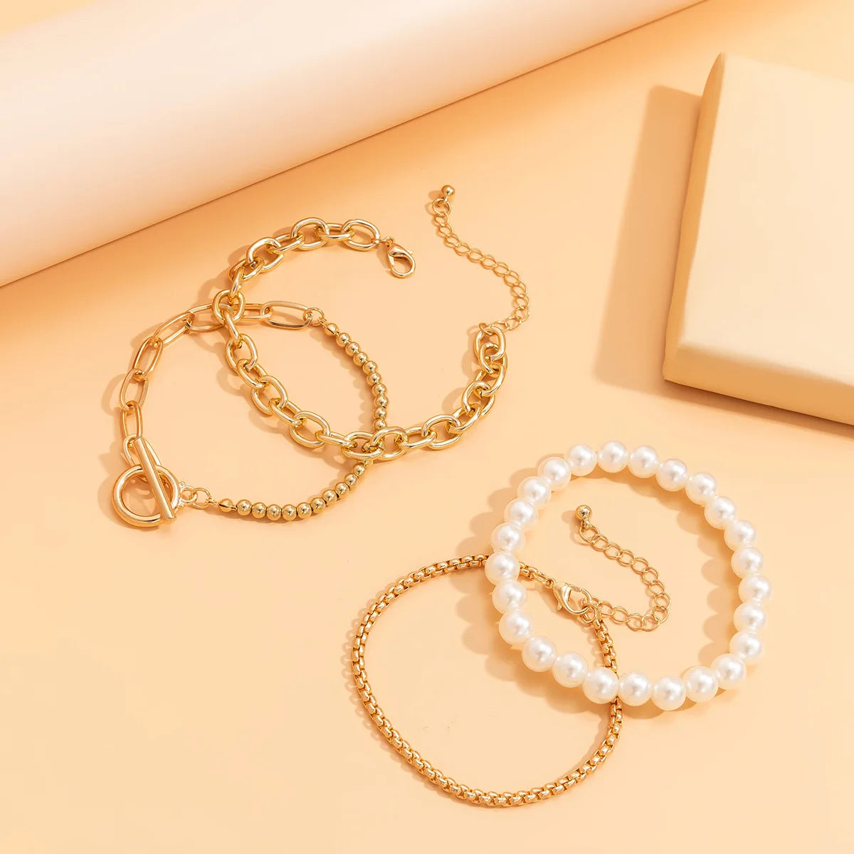 Boho Imitation Pearl Beaded Bracelet Women's Retro Fashion Creative Gold Color Beads O-Chain Bracelets Girls Birthday Jewelry Pi-Mart