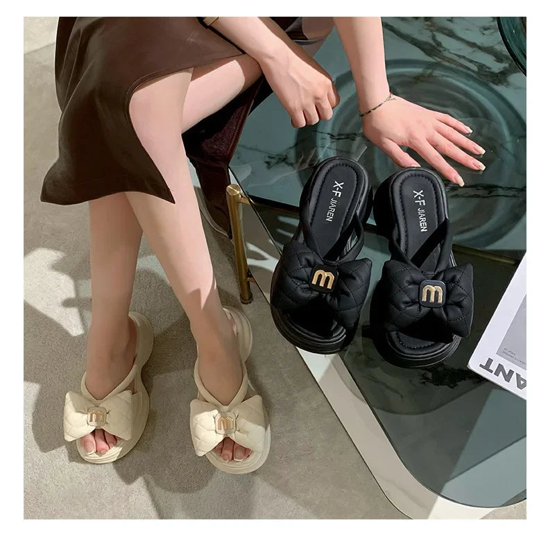 2024 summer New Fashion Women Shoes Slippers Comfortable Platform Shoe High Heels Leisure flower outdoor beach Slipper Women Pi-Mart