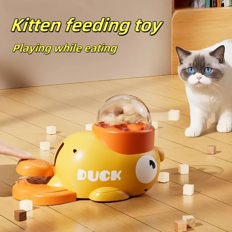 Interactive Cat Feeder Toy, Interactive Cat Toy - No Battery Needed, Manual Press Food Dispenser for All Cats, Duck Design Pi-Mart