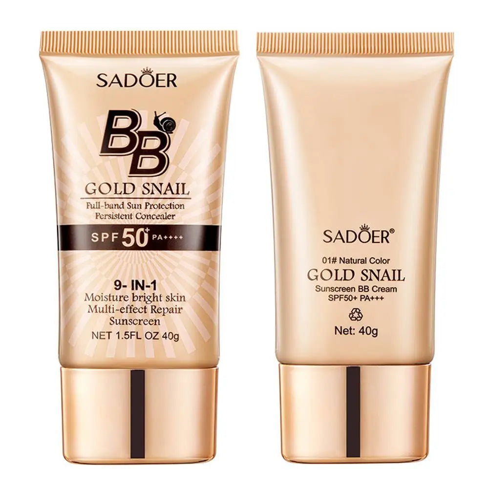 SADOER Gold Snail Sunscreen BB Cream Foundation Concealer Moisturizing Isolation Cream SPF50+PA+++ 40g Facial Moisturizer Tri Light Beauty