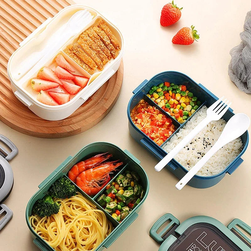 1200ML 2 Layer Bento Lunch Box With Spoon Fork, Kid High Capacity Microwae Food Containers Portable Leakproof Office Camping LadyShow.Store