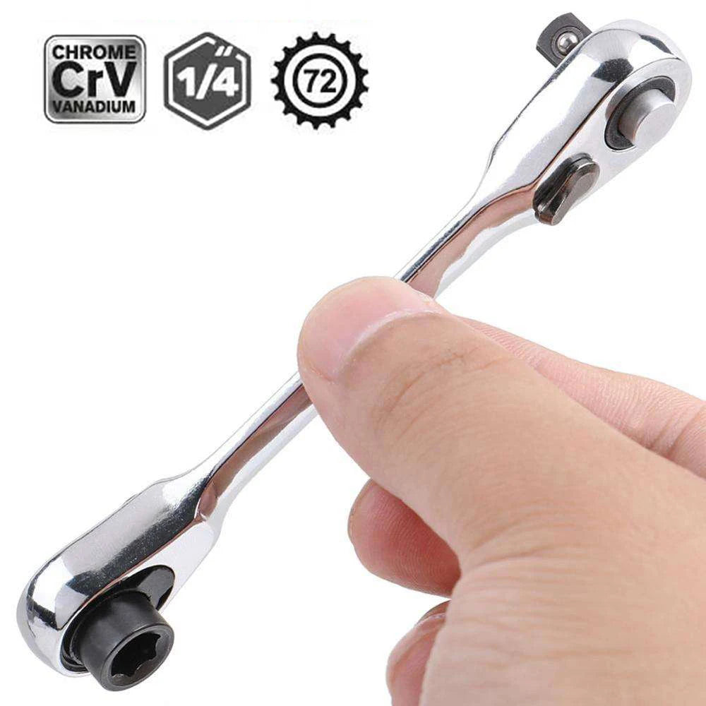 Mini Double Headed Ratchet Wrench 1/4 Inch Drive Socket Screwdriver Bit Driver Quick Release Ratchet Wrench Hand Tools Pi-Mart