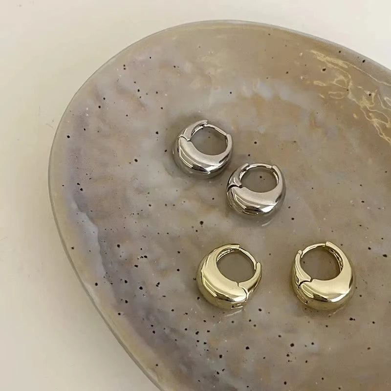 Stainless Steel Smooth Metal Chunky Hoop Earrings for Women Fashion Round Circle Hoops Statement Earrings Trendy Jewelry Pi-Mart