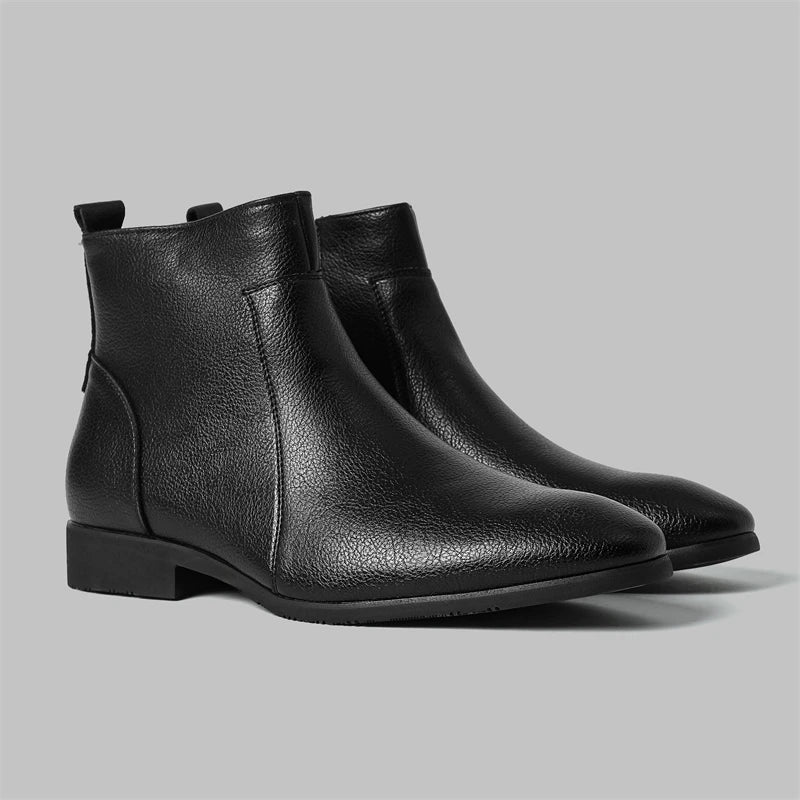 Winter New Men Business Boots Black  Red Simple Slim Fit Soft Leather Boots Casual and Fashionable Chelsea Boots 38-46 Men Boots Pi-Mart