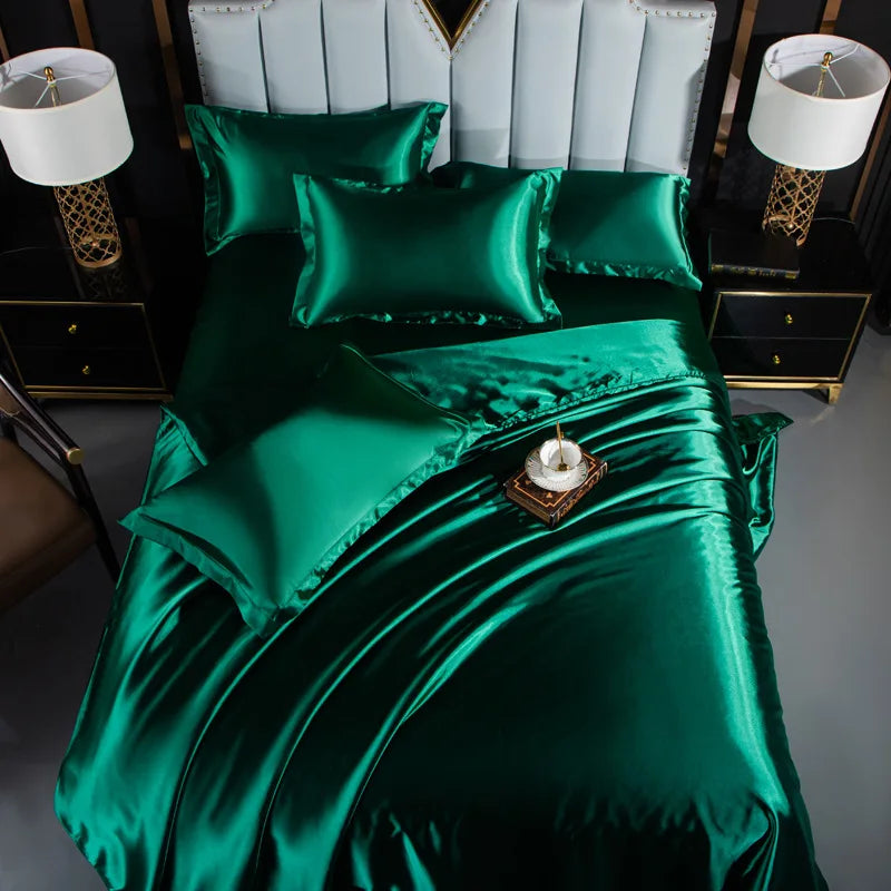 A/B Double-Sided Color Bedding Set Silky Satin Duvet Cover Bed Sheet Pillowcase Luxury Bedsheet King Queen Double Twin Size LadyShow.Store