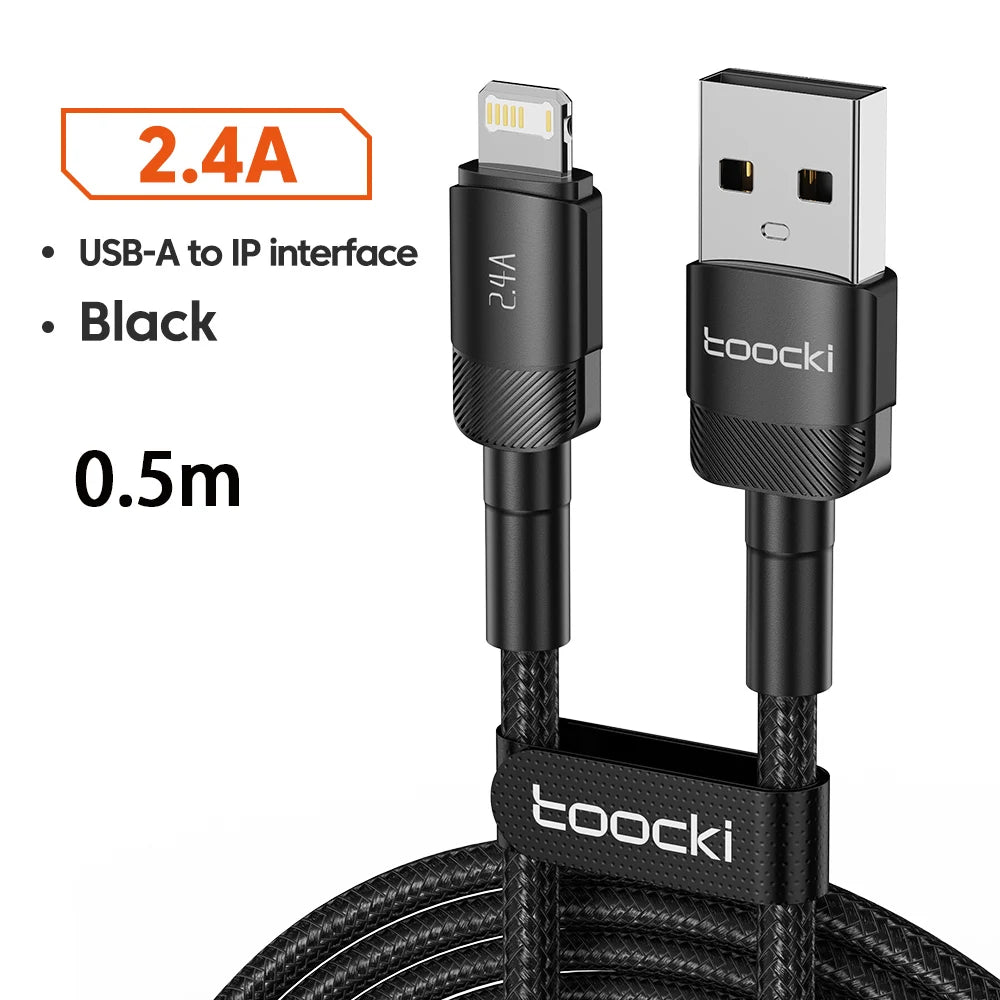 Toocki USB Cable For iPhone 14 13 12 Pro Max X XS XR 8 7 Plus iPad Fast Charging Charger Aluminum iP Cable For iPhone Data Cord Pi-Mart