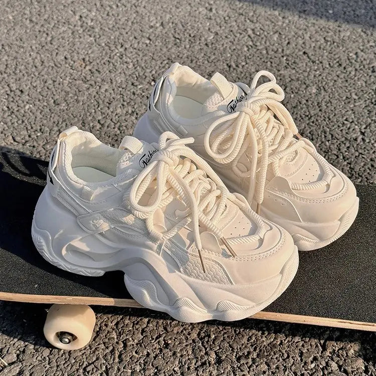 Dad Shoes Women's 2026 Spring/Summer New Popular Thick soled Sponge Cake Shoes White Shoes Casual Sports Flat Shoes Pi-Mart