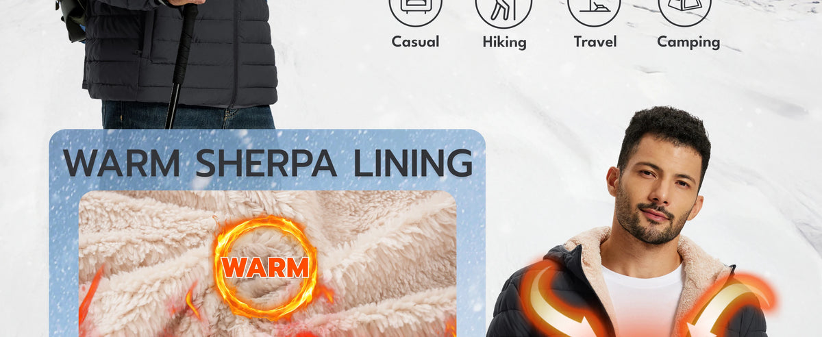 TACVASEN Men's Puffer Jacket Winter Warm Hooded Sherpa Lined Water Resistant Windproof Insulated Jacket Warm Winter Puffy Coat Pi-Mart